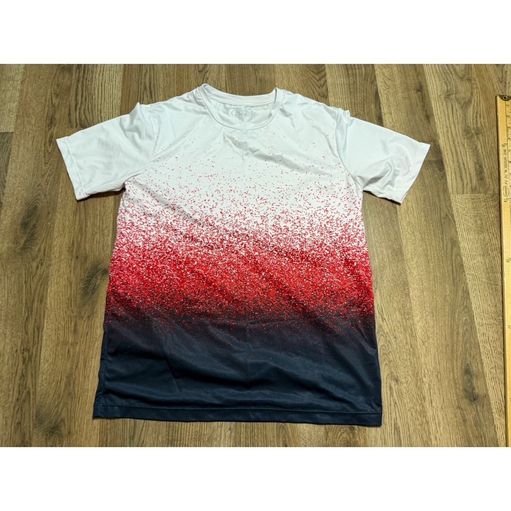 ZYIA Active Shirt Youth Boys Size Large White Red Blue Crewneck Short Sleeve